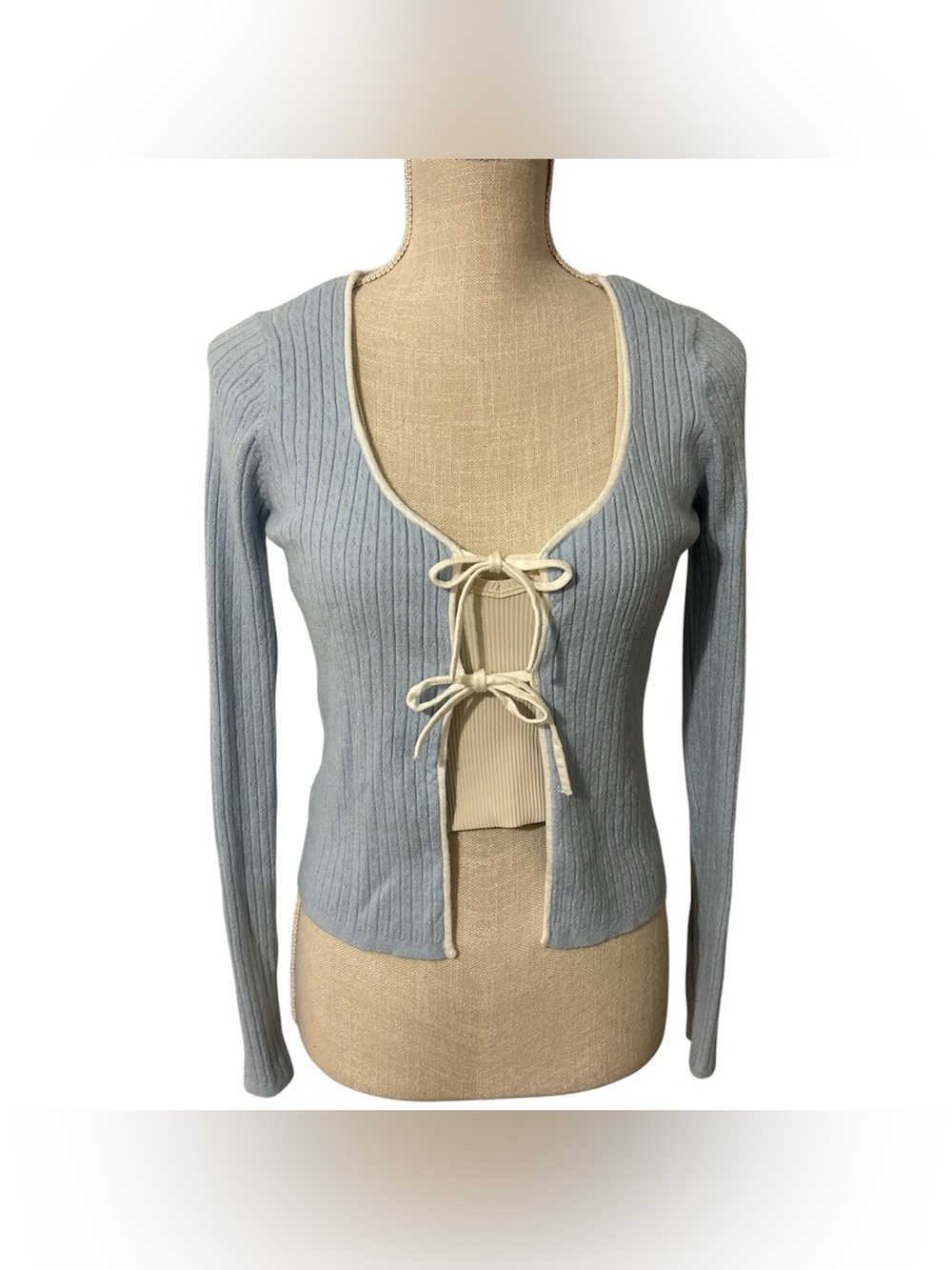 Sincerely Jules Light Blue Tie-Front Ribbed Sleep Top Sz/M - Picture 2 of 12